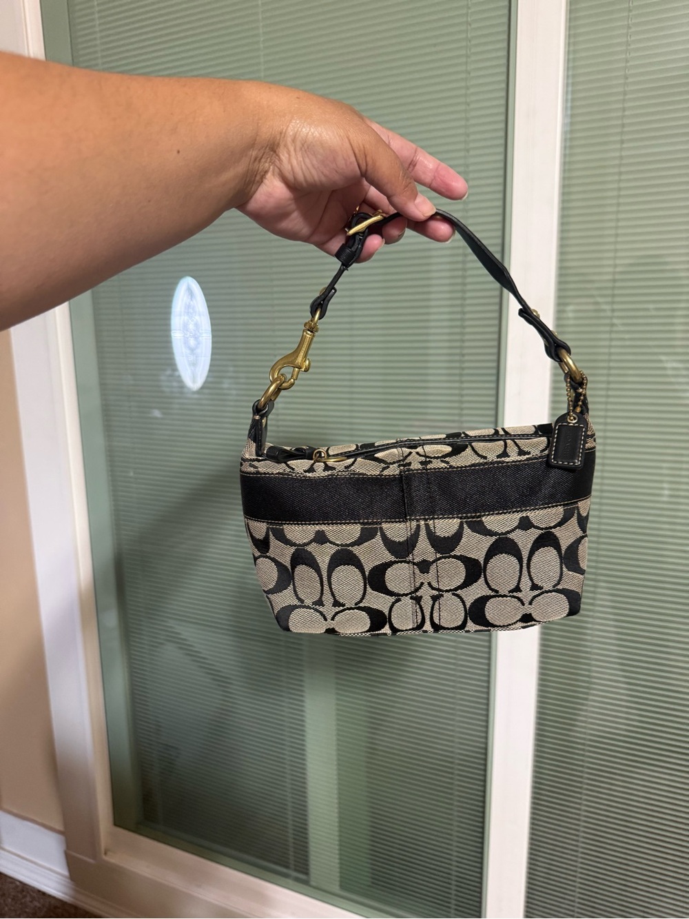 Coach Khaki & Black Signature Canvas Mini Wristlet